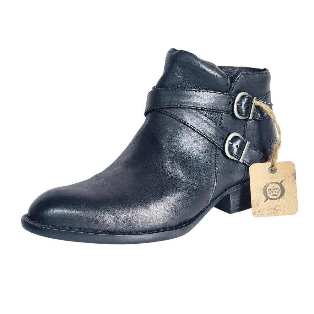 Born Womens Ozark Leather Ankle Boots Black Moto Buckle Booties NWT F71903 10